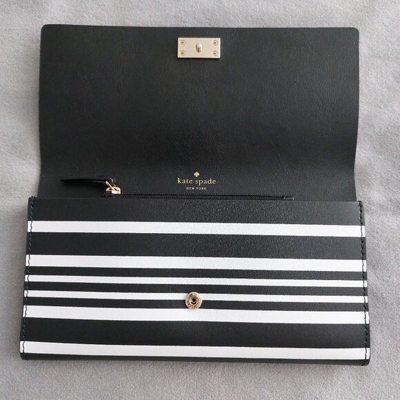 Kate Spade Black & White Striped Leather Wallet – Elegant, Authentic & Like New - Picture 5 of 10